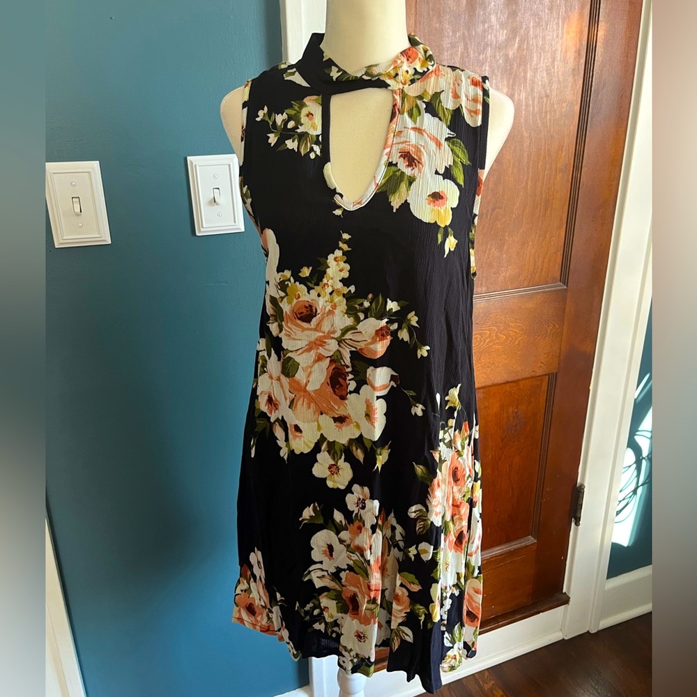 Black floral high neck dress
